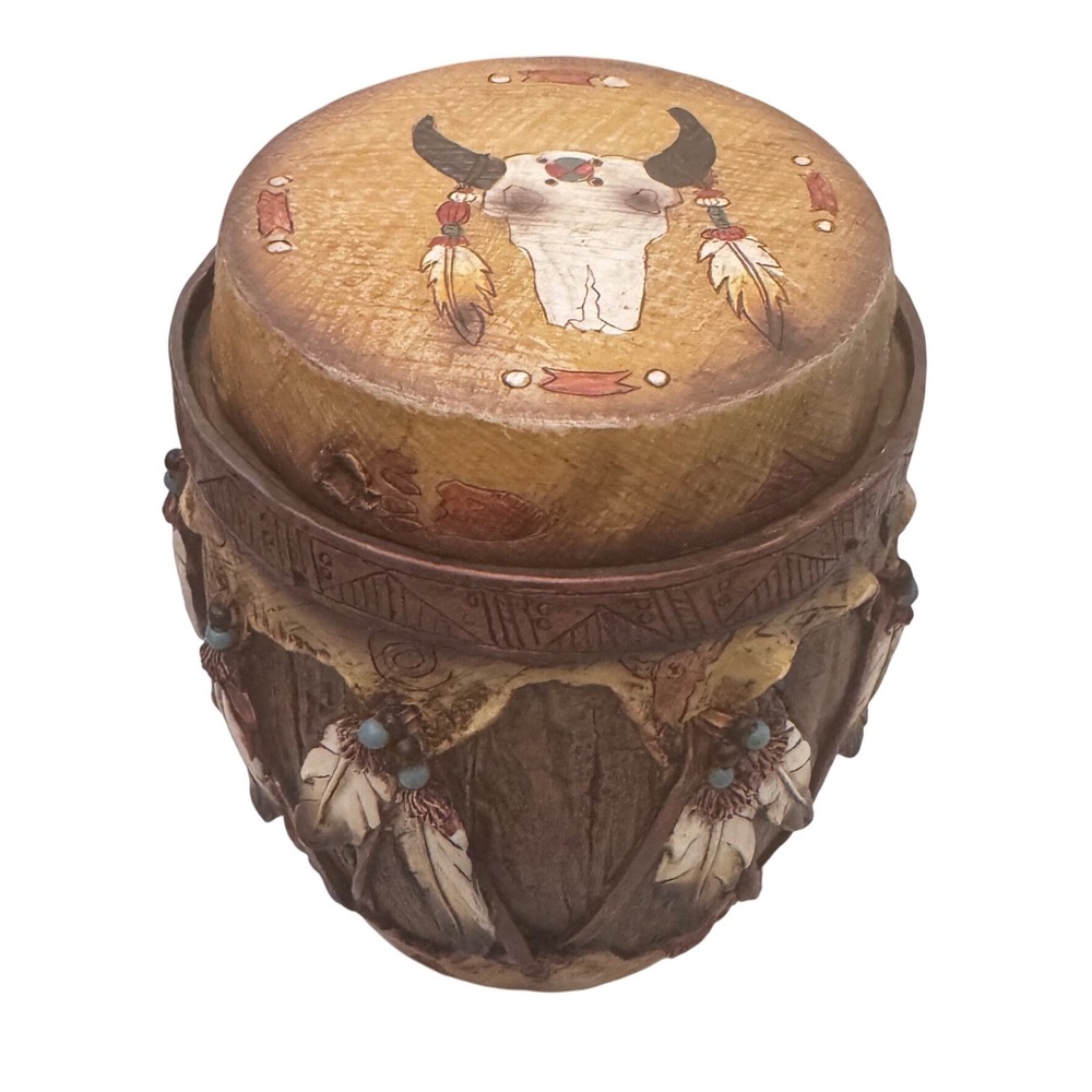 Native American Style Bull‎ Skull Feather Trinket Drum Container 
Hobby Lobby